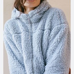BDG Blue-Grey Cropped Sherpa Hoodie Jacket